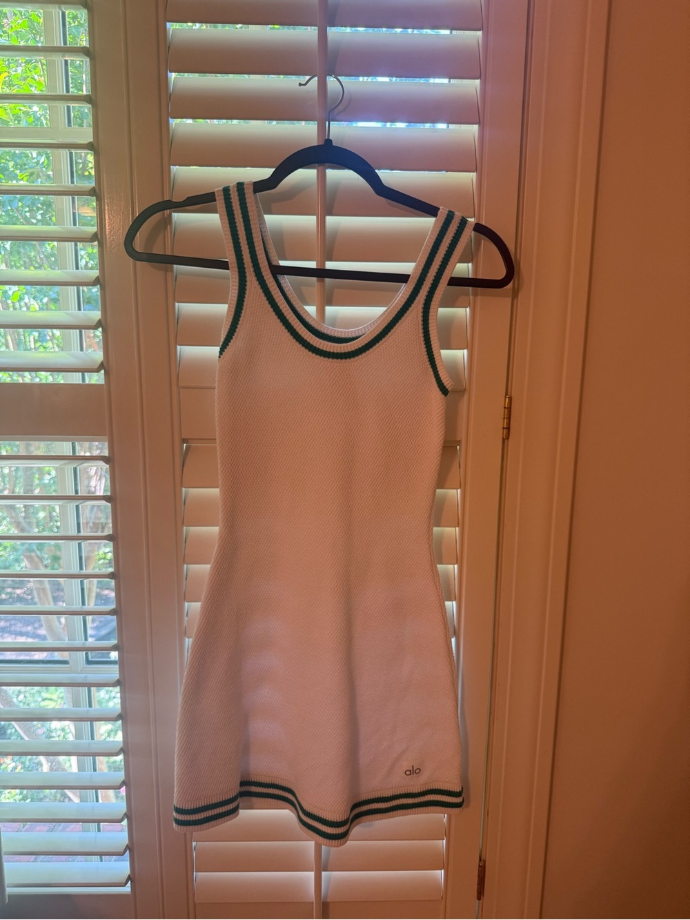 ALO Yoga White Knit Mini Dress with Green Trim - Picture 4 of 4